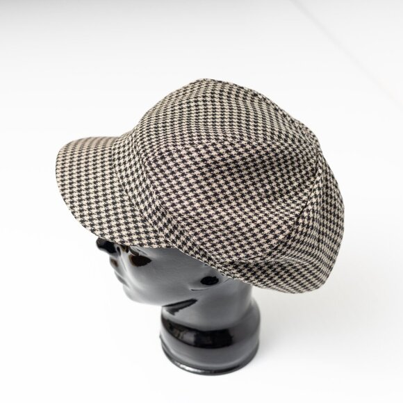 Upcycled Wool Black and Cream Houndstooth Slouchy Newsboy Cap main image 4
